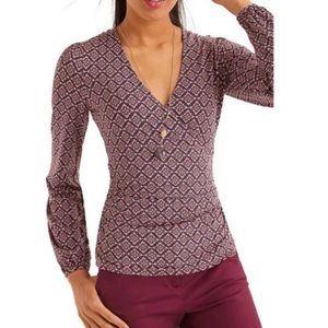 Boden Elodie Jersey Wrap Top Navy and Burgundy Print - size 10